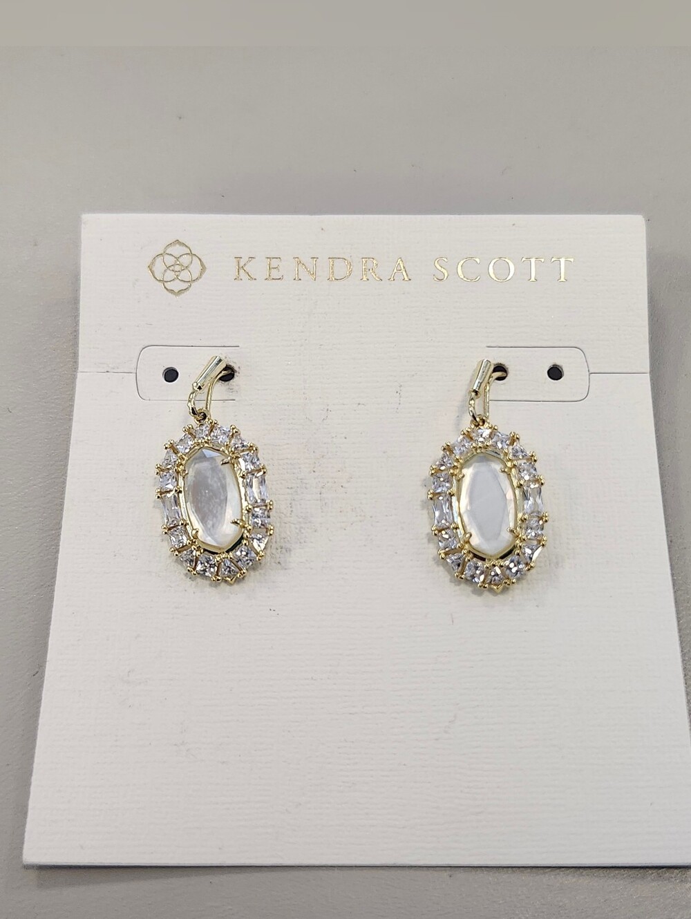 NWT Kendra Scott Gold-Tone Lee Crystal Frame Earrings in Ivory Mother/Pearl
